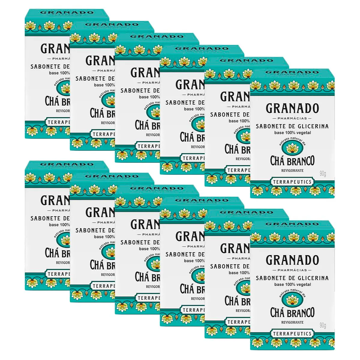 Granado Sabonete Glicerinado Terrapeutics, Chá Branco, 90g, 12 Unidades
