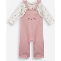 jardineira infantil com bordado e blusa rosa - 1