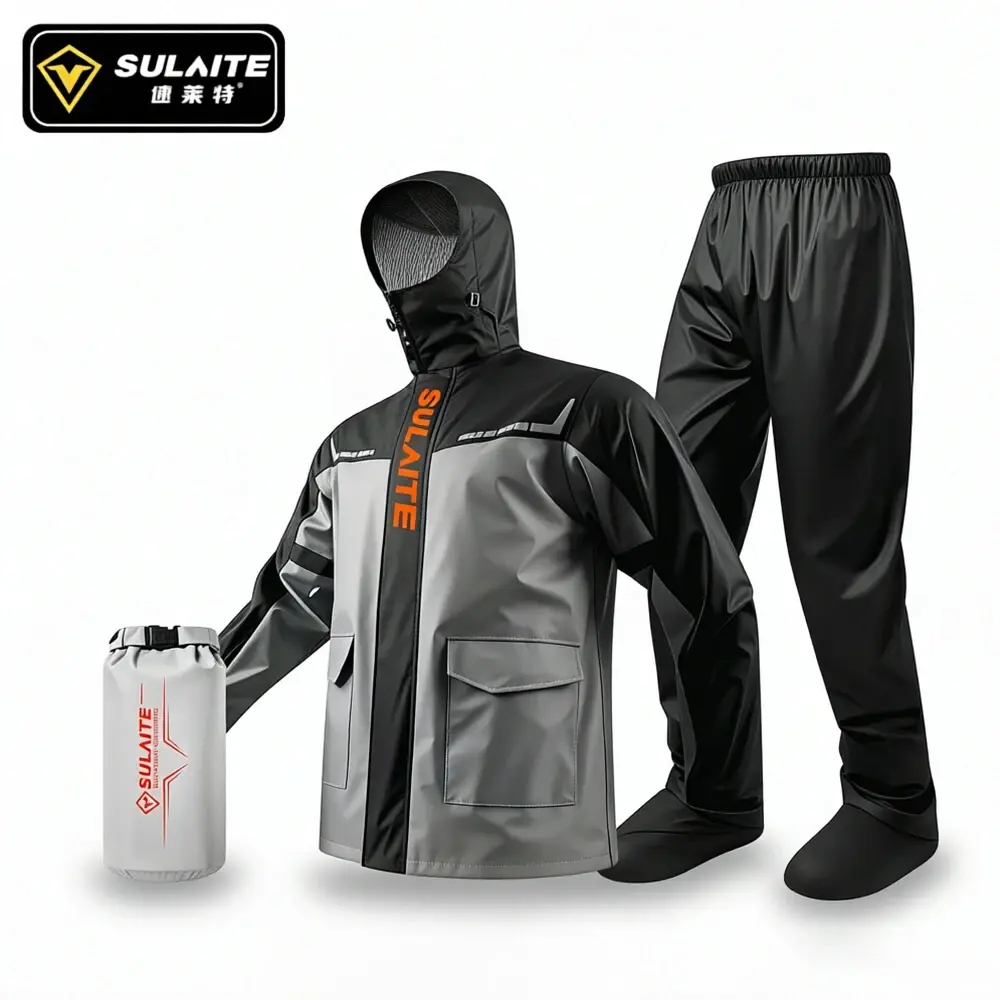 Conjunto de Capa de Chuva para Motocicleta SULAITE para Camping ao Ar Livre, Caminhadas e Viagens - Traje de Chuva Impermeável e Leve