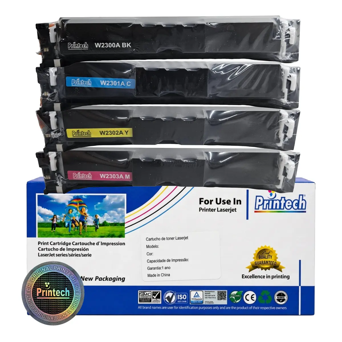 Kit 4 Toner Compatível Printech 230A W2300 W2301 W2302 W2303 Para HP 4203dw 4303fdw