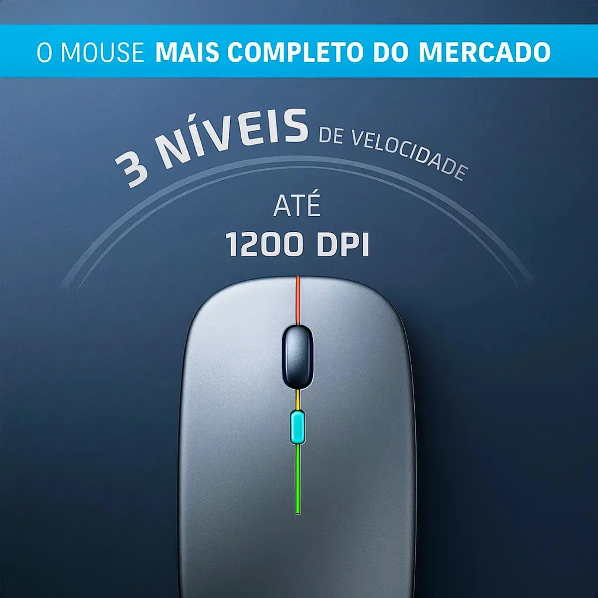 Mouse Sem Fio Recarregável Wireless Optico Led Rgb Ergonômico Sem Fio Para Pc Desktop Notebook Tablet Smartphone Cinza thumbnail 2