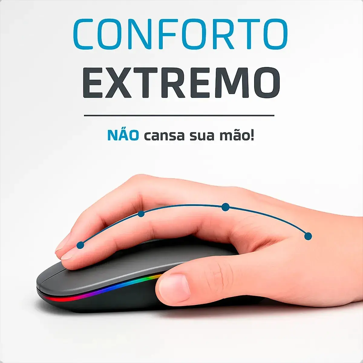 Mouse Sem Fio Recarregável Wireless Optico Led Rgb Ergonômico Sem Fio Para Pc Desktop Notebook Tablet Smartphone Cinza thumbnail 6