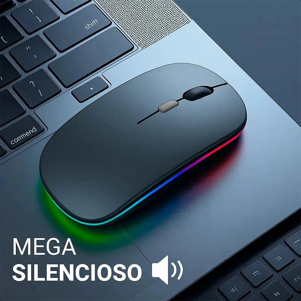 Mouse Sem Fio Recarregável Wireless Optico Led Rgb Ergonômico Sem Fio Para Pc Desktop Notebook Tablet Smartphone Cinza thumbnail 7