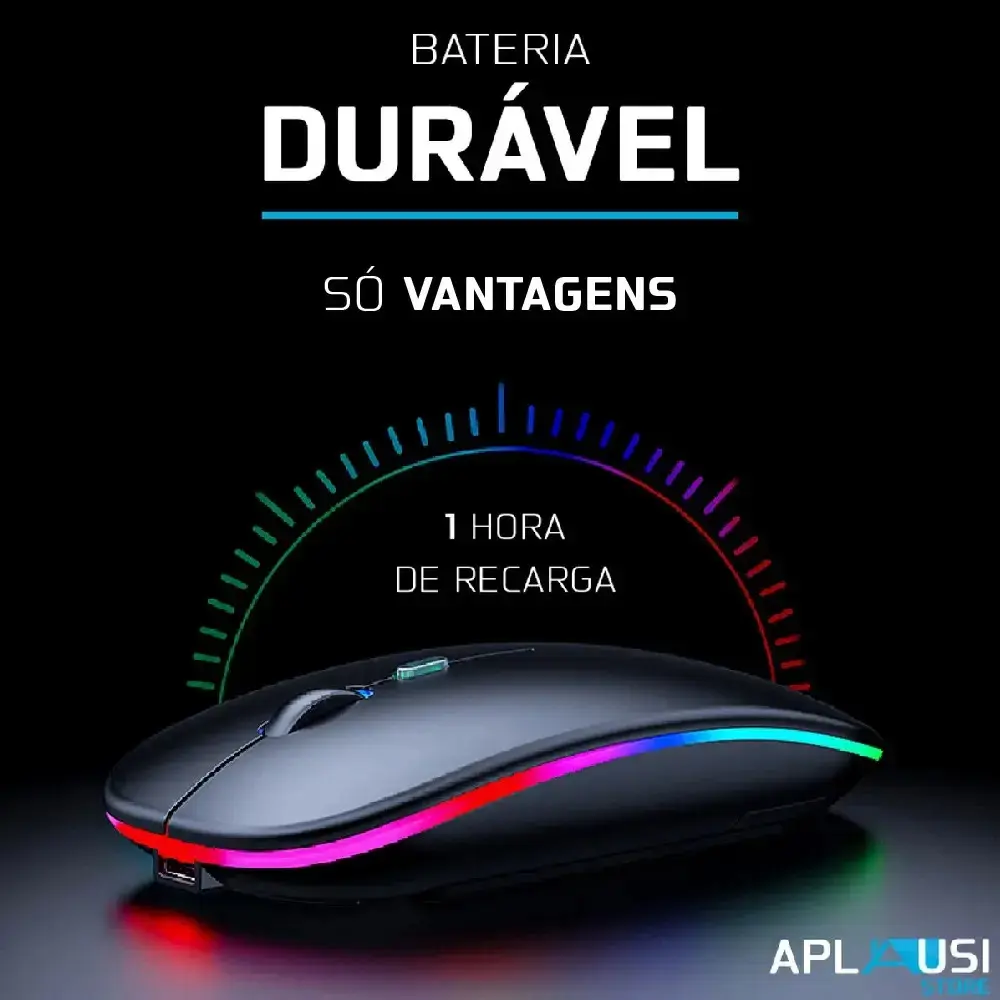 Mouse Sem Fio Recarregável Wireless Optico Led Rgb Ergonômico Sem Fio Para Pc Desktop Notebook Tablet Smartphone Cinza thumbnail 8