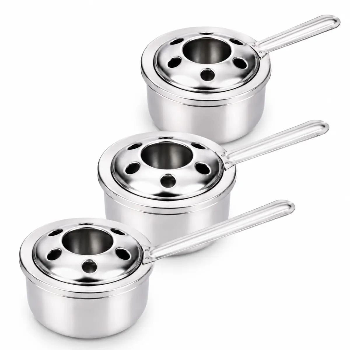 Kit 3 Queimadores Fogareiro com Abafador Inox para Rechaud Fondue Prime