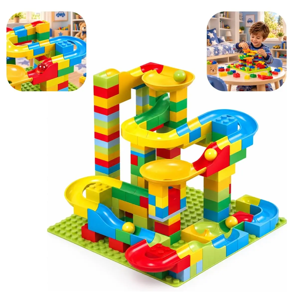 Kit Blocos de Montar Encaixar 170 Peças Infantil Colorido Parque Diversão | Pista Labirinto Bolinha Brinquedo Educativo Tobogã Escorregador Circuito Construção STEM Jogo Formas Coordenação Motora