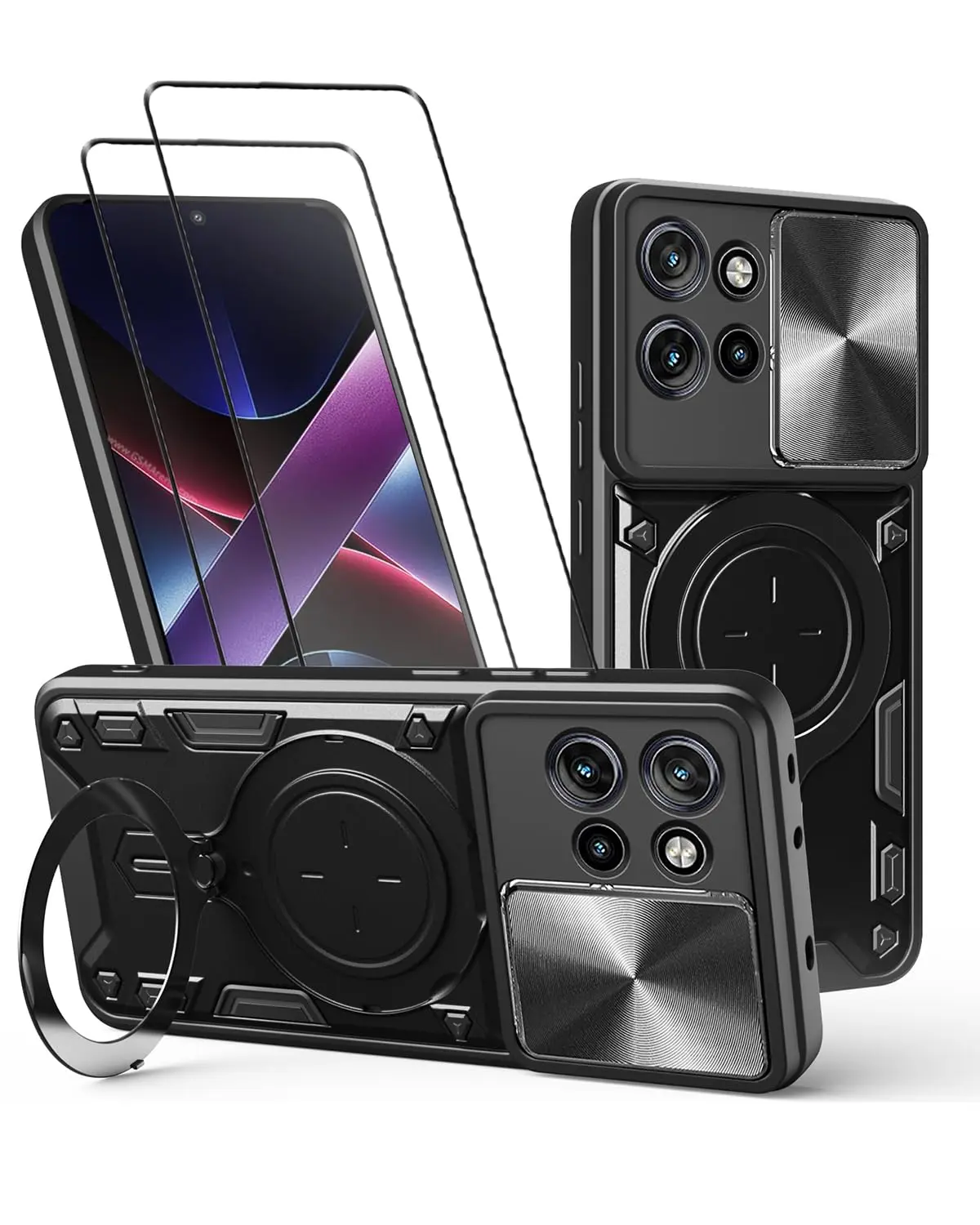 Capa para Motorola Moto Edge 50 Capinha à prova de choque - com protetor de tela, suporte para anel - 1