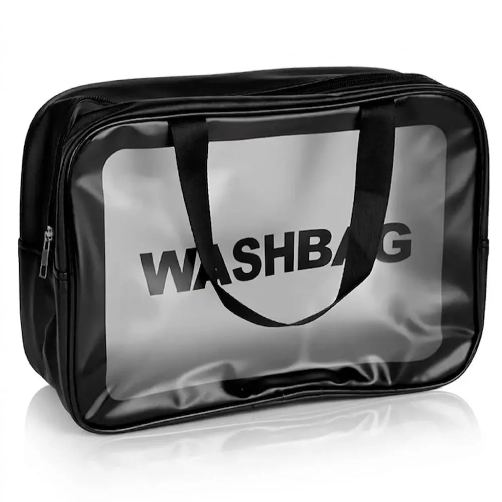 Necessaire Transparente Washbag com Zíper para Viagem e Organização (Preta) | Visualize seus itens facilmente