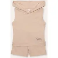 conjunto infantil curto com capuz partiu parquinho bege - 1