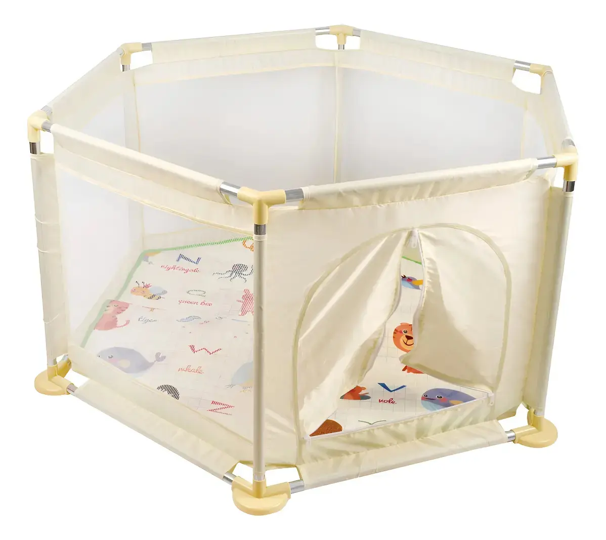 Cercadinho Hexagonal Dobrável LS para Bebê 0-6 Meses Amarelo Animal Colorido