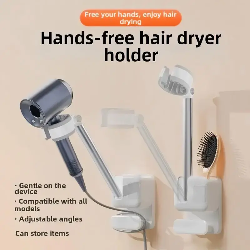 Suporte de Parede Sem Furos para Secador de Cabelo, Organizador de Secador de Cabelo para Banheiro, Suporte Preguiçoso para Secador de Cabelo