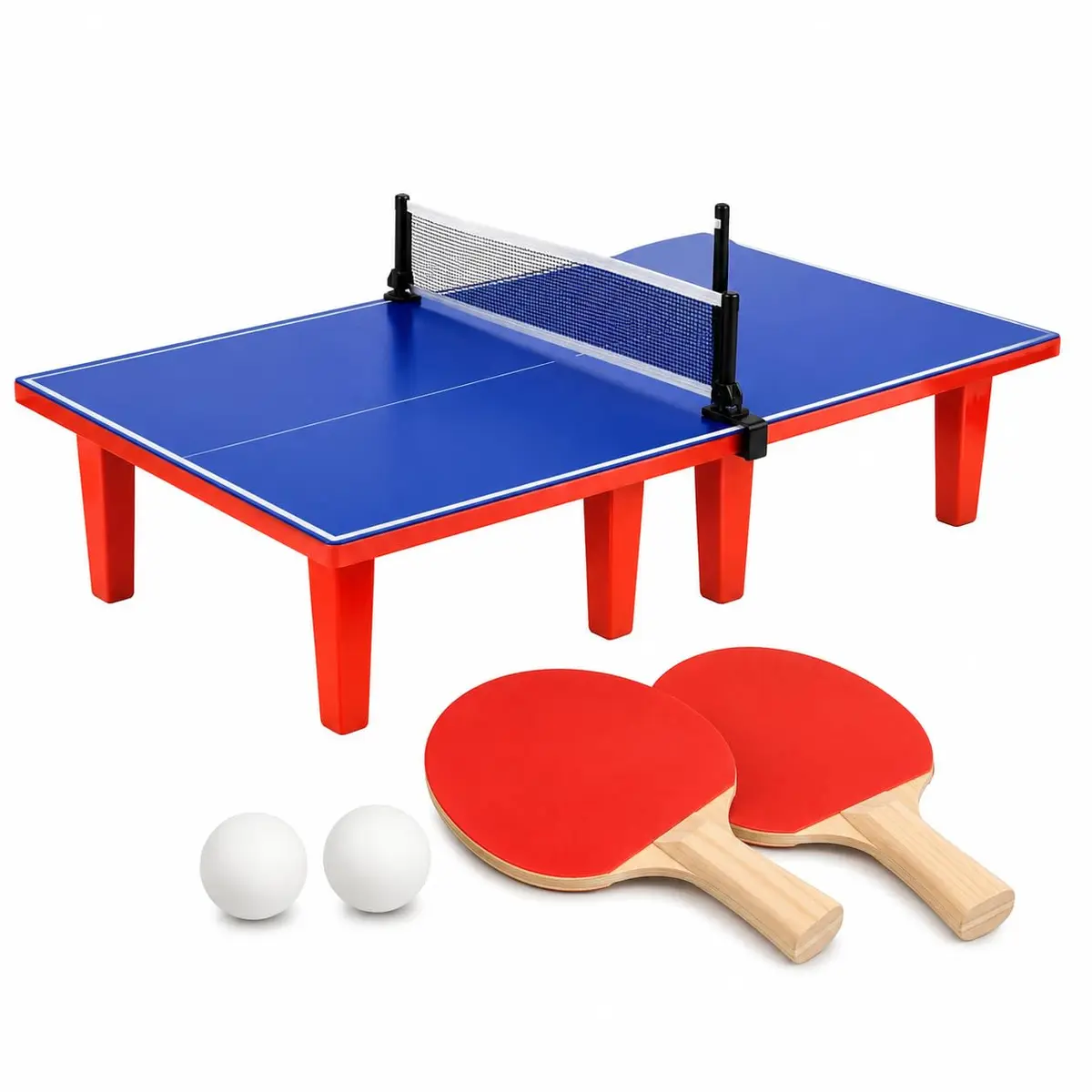 Mini Mesa de Ping Pong Infantil Portátil, 60x30cm, Desmontável, com 2 Raquetes, 2 Bolinhas, Jogo de Tênis de Mesa, 5 Peças - 1