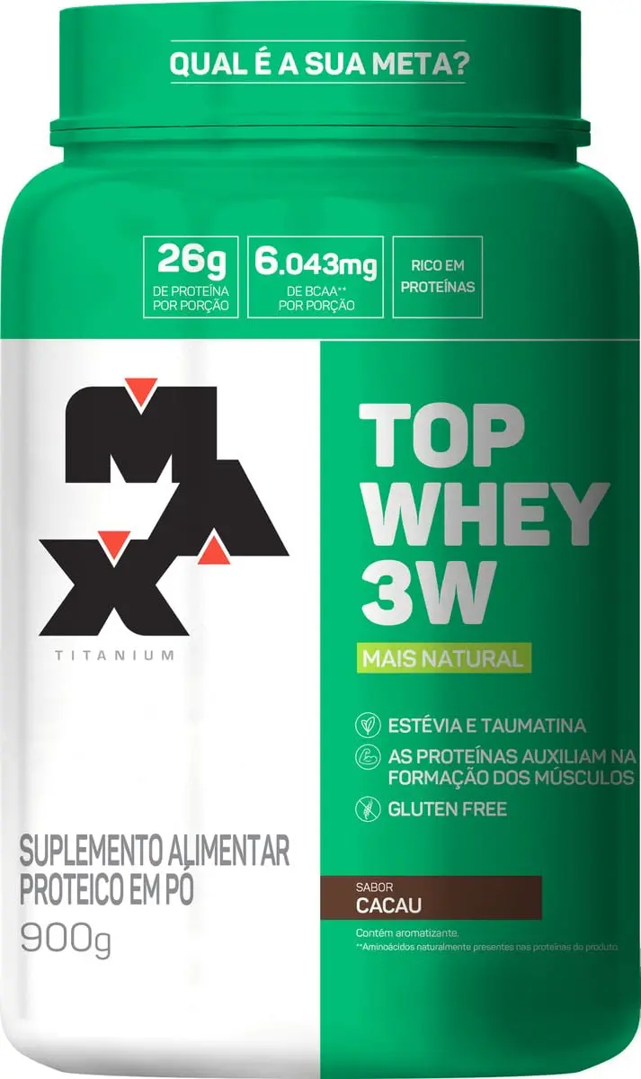 Top Whey 3W (900g) - Sabor Mais Natural - Cacau, Max Titanium - 1