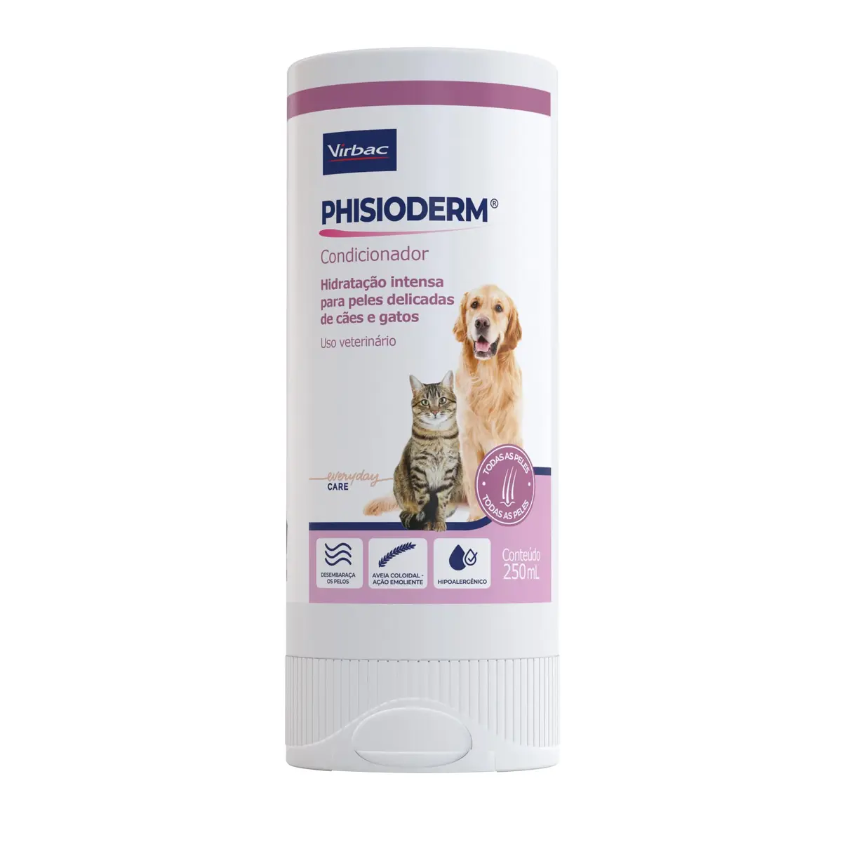 Virbac Phisioderm Condicionador para Cães e Gatos 250 mL | Limpeza Regular, Condicionador, Banho