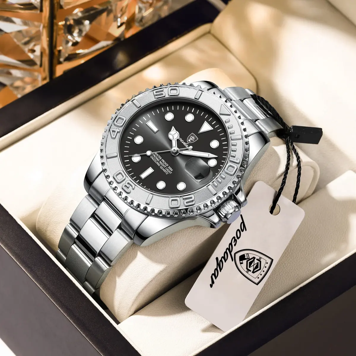Poedagar topo de luxo relógio masculino à prova dwaterproof água luminosa data relógio masculino aço inoxidável esporte moda relógios quartzo