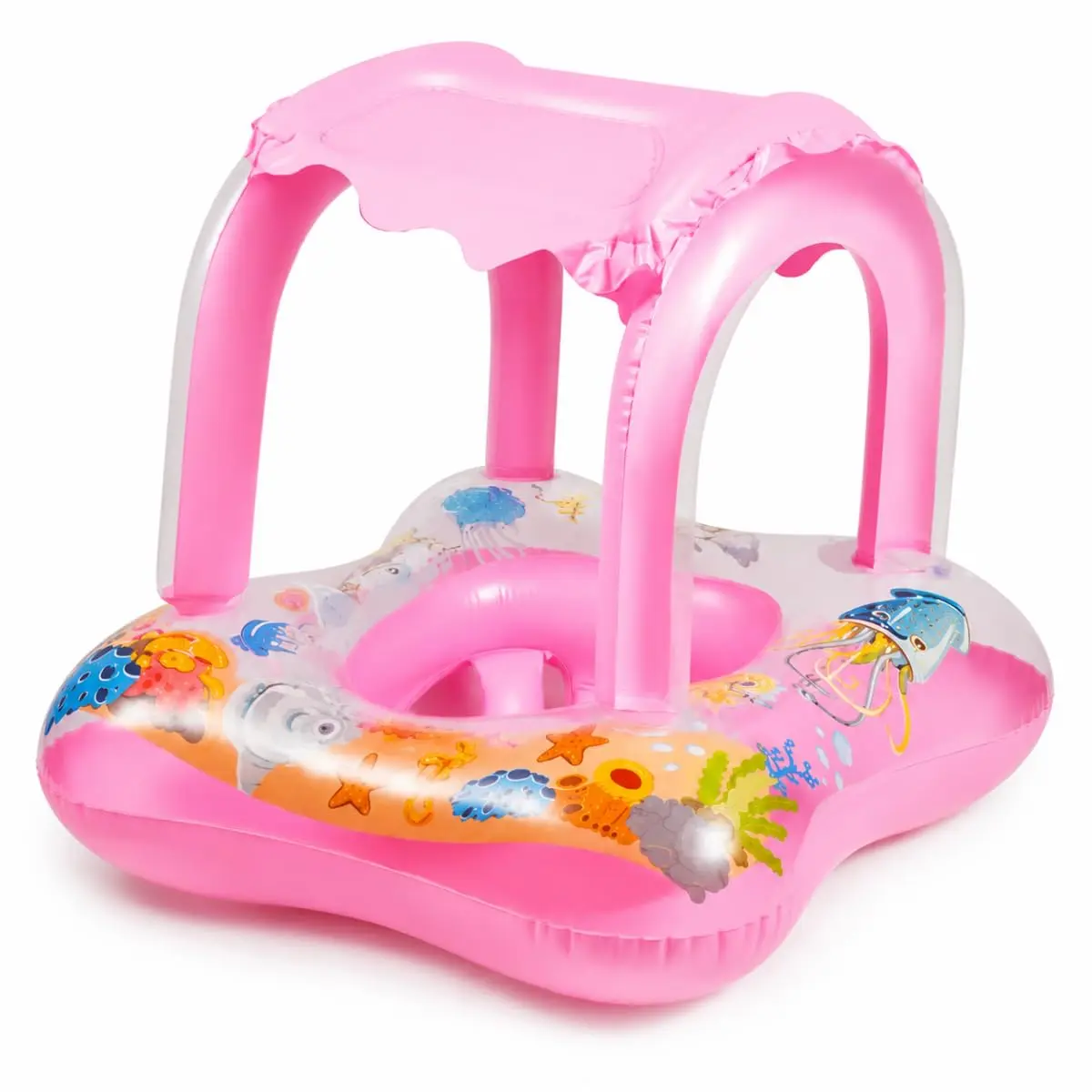 Boia Infantil Baby Float com Toldo Protetor Solar e Assento Seguro | PVC premium não tóxico com costuras reforçadas e válvulas de segurança - 1
