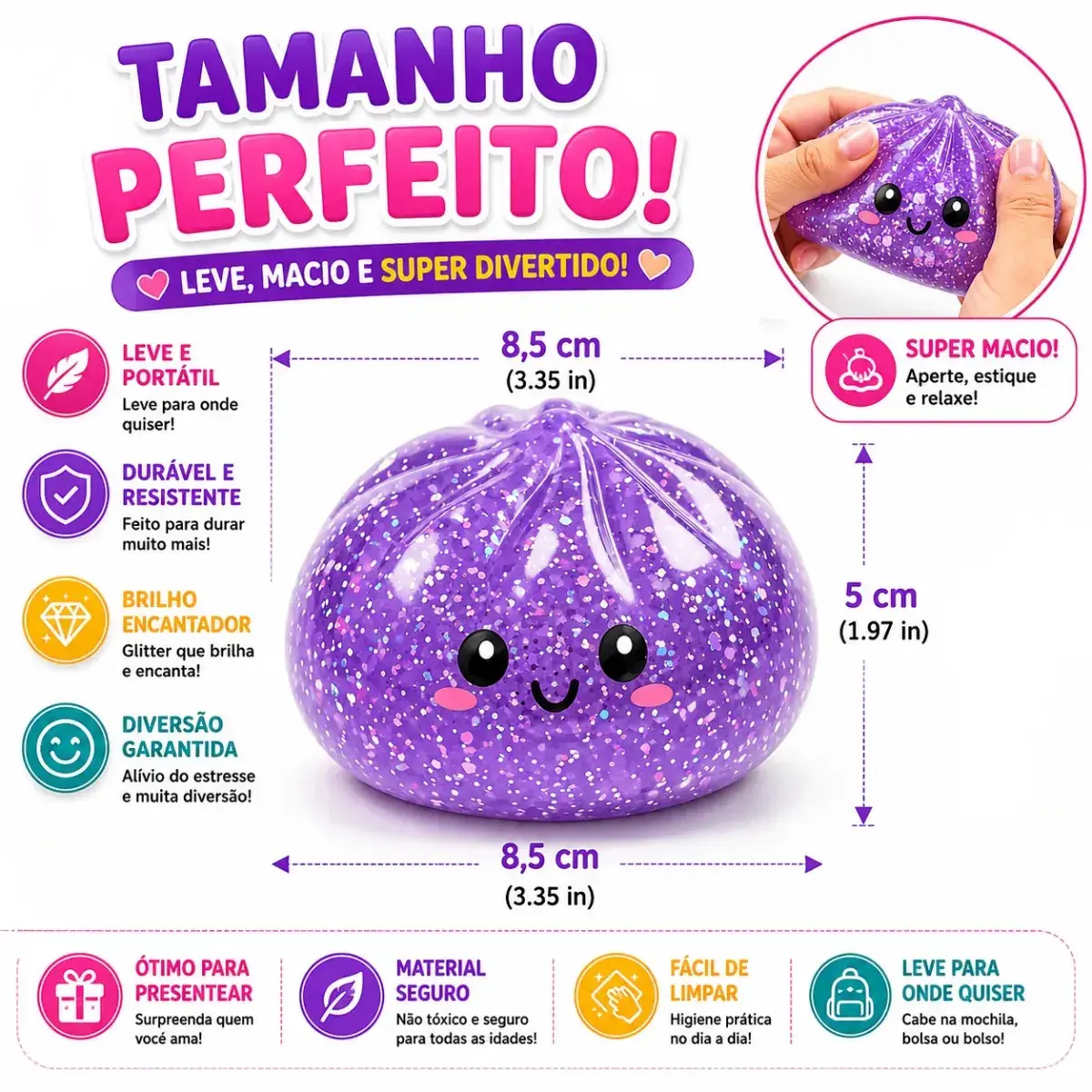 Squishy Infantil Brinquedo Sensorial Macio E Fofo Para Crianças Apertar Relaxar Colorido