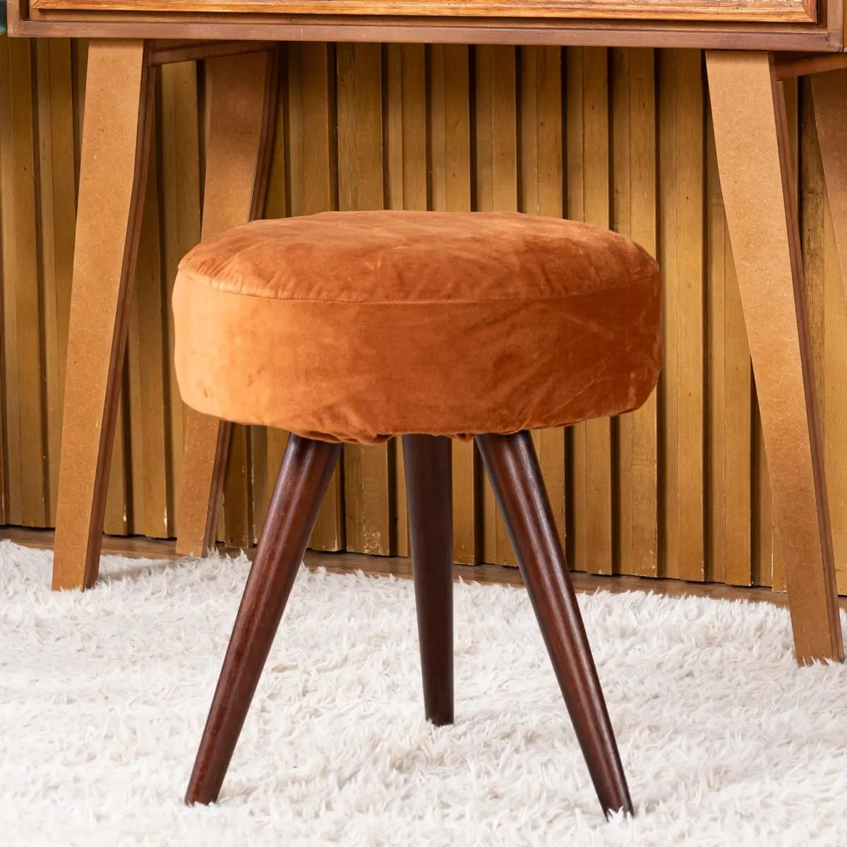Capa de Puff Redondo Pequeno Avulsa Lisa Ajustável com Elástico - Tecido Veludo Suede Decoração Banquinho Luxo Para Sala Quarto Pufe Banco Protetor Banqueta Centro (Terracota) - 1