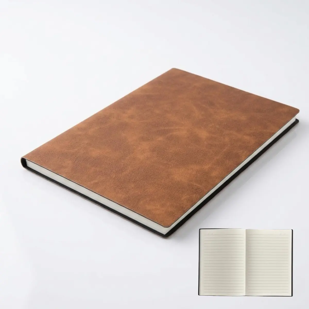 Caderno com Pauta A5 Capa Macia Couro Sintético 80 Folhas Notebook Estilo Retrô - Marrom