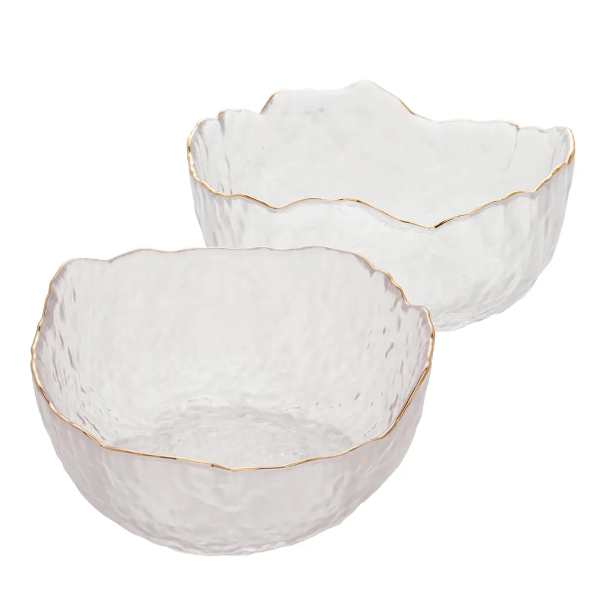 WOLFF - Conjunto Bowls Taj 13cm e 17cm Cristal Martelado com Borda Dourada