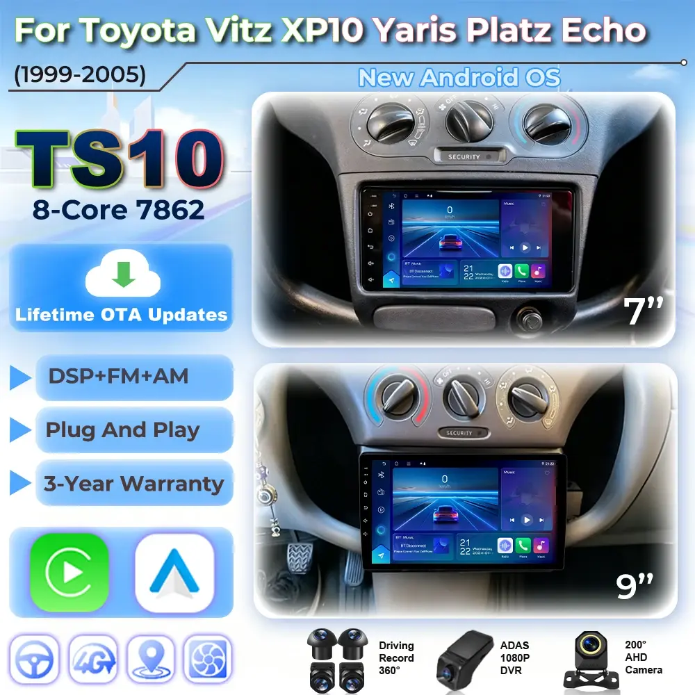 Android 16 para toyota vitz yaris echo 1999-2005 carplay auto rádio do carro multimídia player de vídeo navegação gps não 2din 2 din dvd