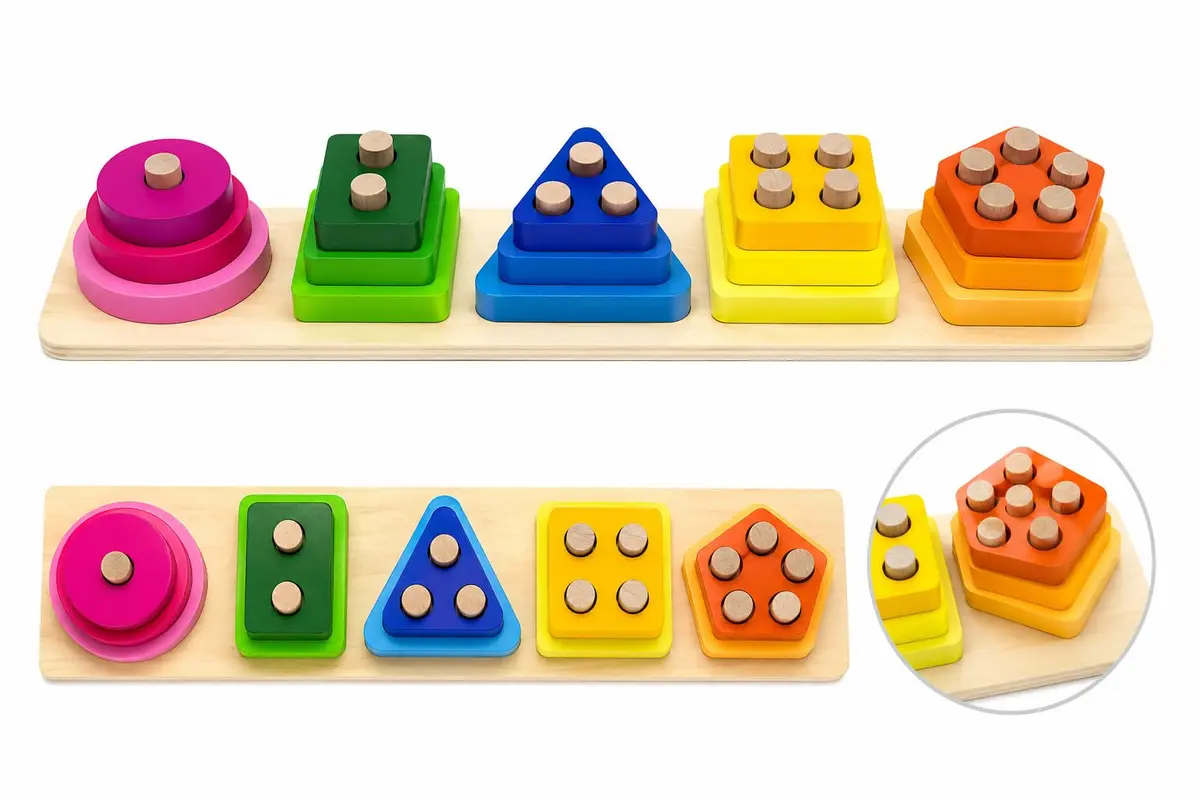 Brinquedos Educativo de Encaixe em Madeira Montessori | Coordenação Motora + Formas Geométricas Infantil (Forma Geométrica) (Forma Geométrica 5 Cavidades)