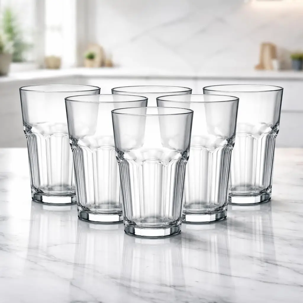 Kit 6 Copos de Vidro 400ml Jogo com 6 Peças Vidro Reforçado 4mm Copo Robusto Elegante para Água Suco Drinks Whisky Bar Restaurante Cozinha Casa Buffet Hotel Copo Grosso Resistente 400ml!