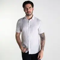 Camisa Calvin Klein Cannes Linen Linho Manga Curta Branca - 1