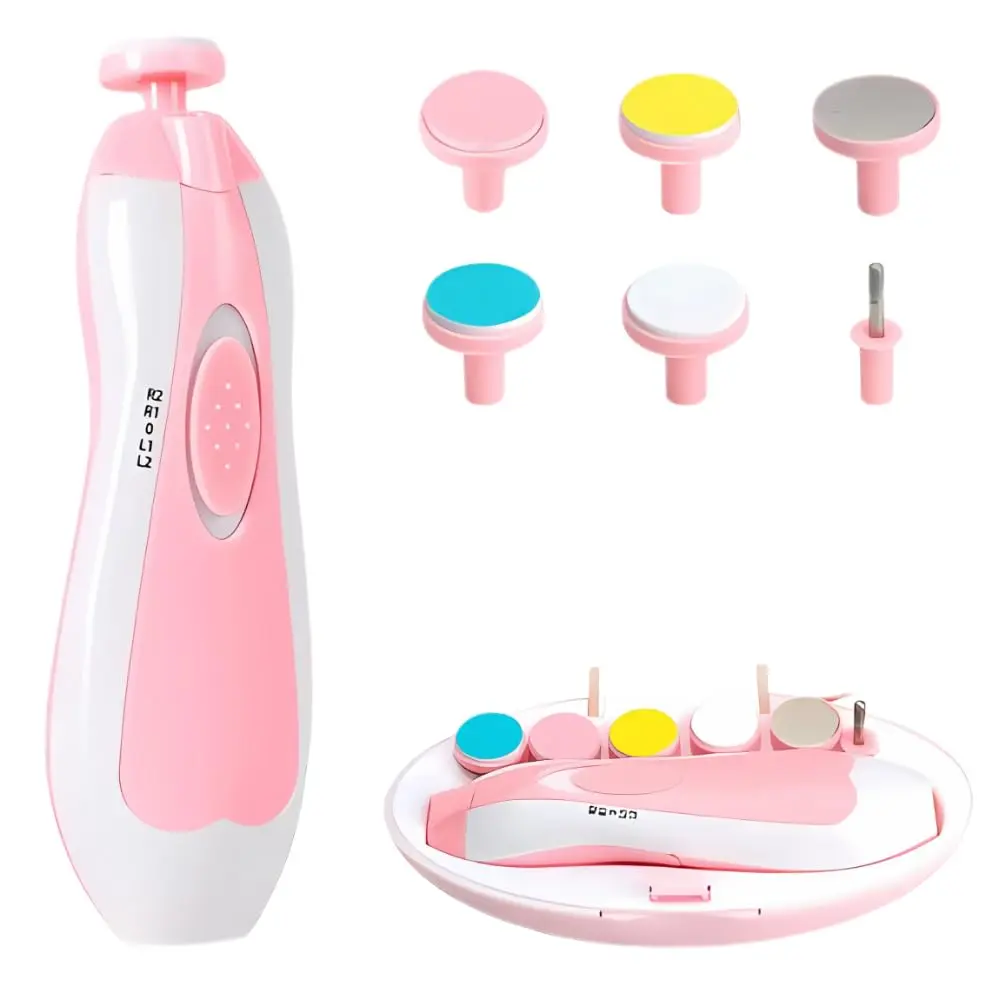 Cortador Aparador Lixa Unha Bebê Recém Nascido Elétrico Seguro Silencioso Luz Led Diversas Idades Kit Completo (Rosa) - 1