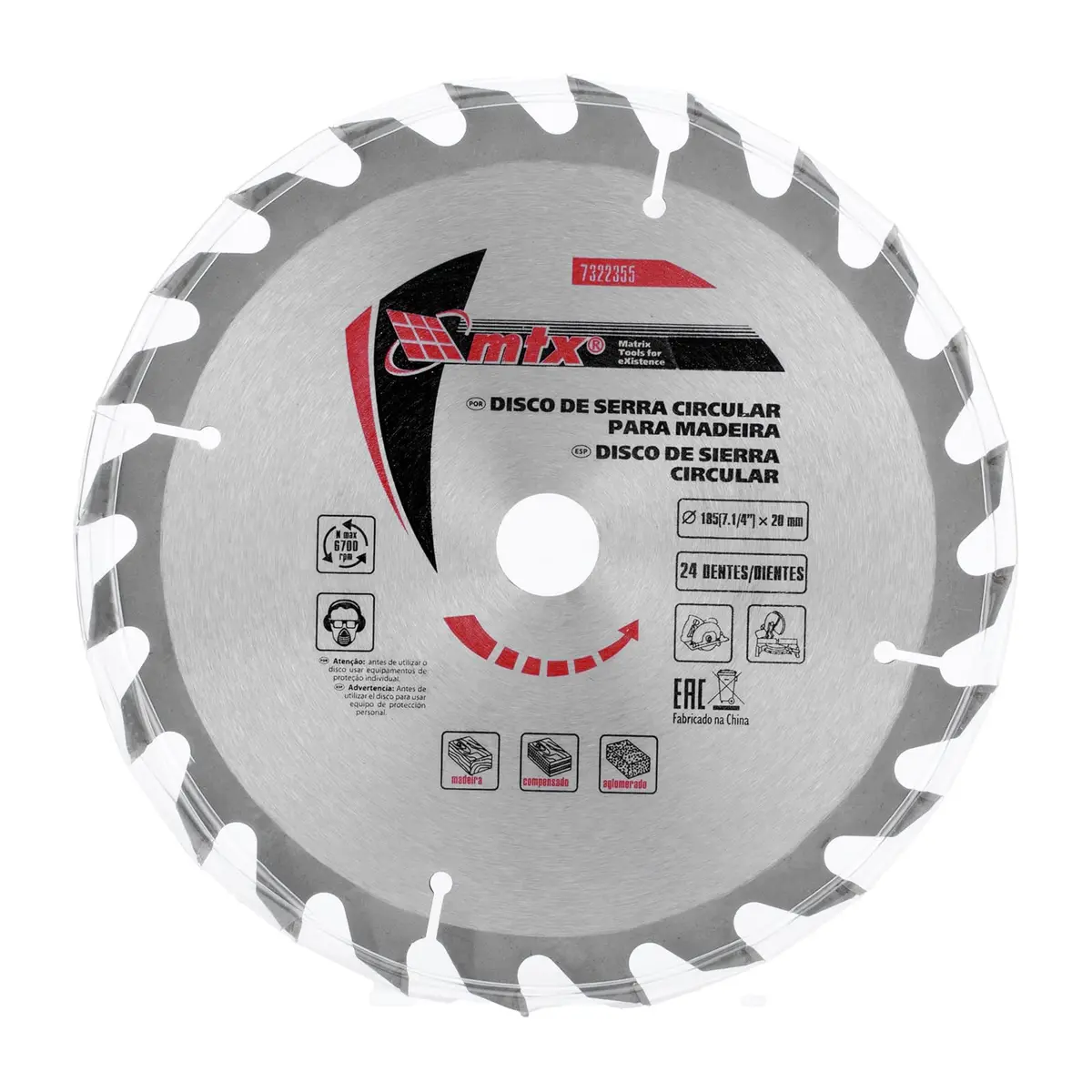 MTX Disco Circular Widea 185 mm × 20 mm × 24 Dentes – Aço 65G, Corte Longitudinal e Transversal em Madeira - 1