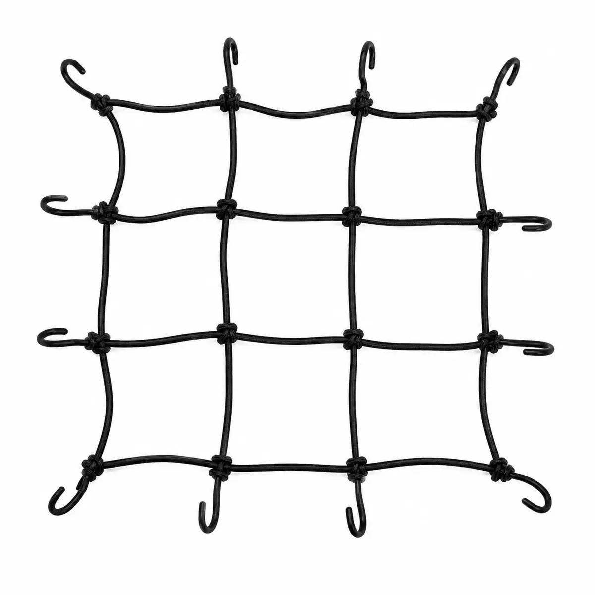 Rede Elástica para Bagageiro 30x30cm com Ganchos Reforçados | Rede para Moto, Bicicleta e Carro | Fixação Segura para Capacete, Mochila e Cargas