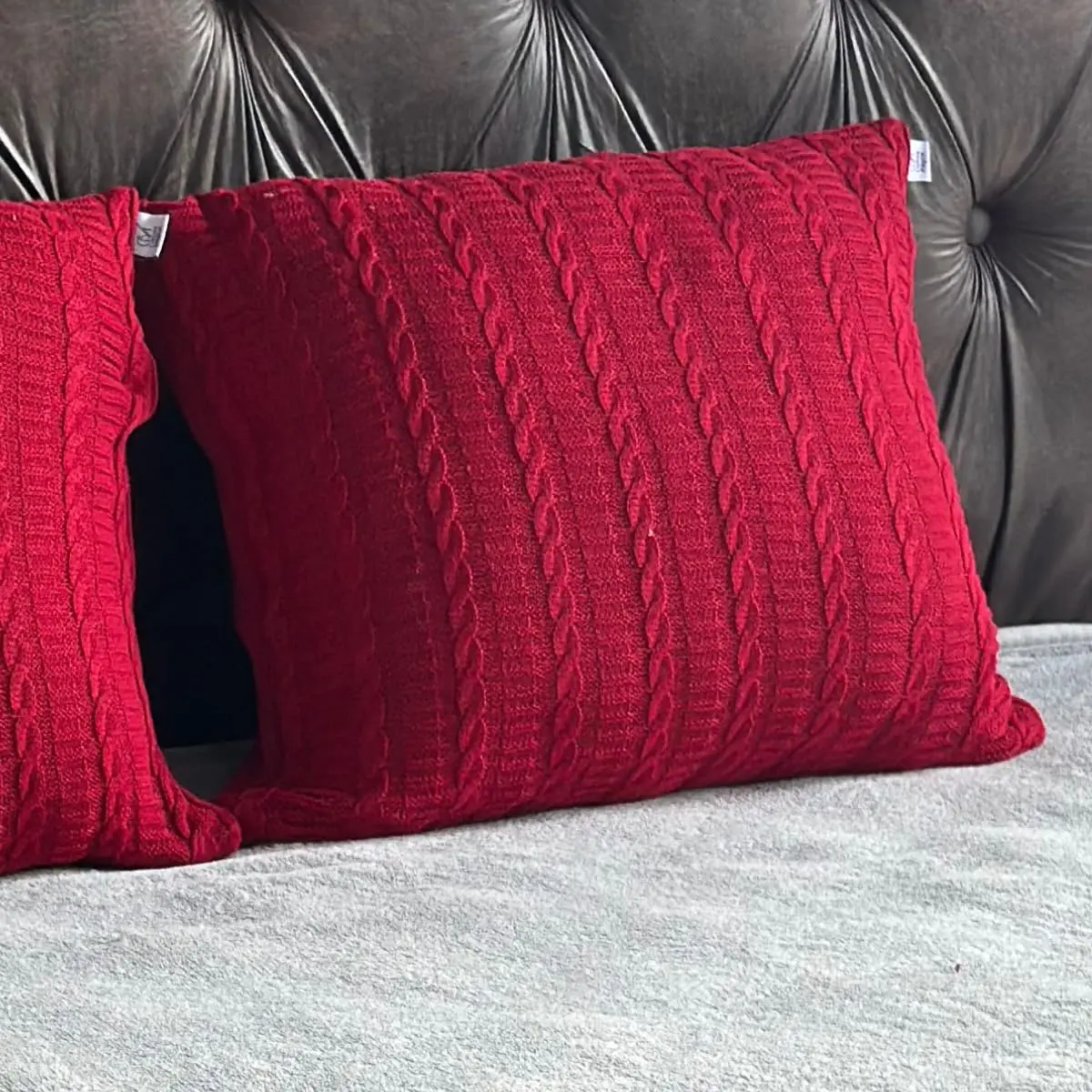 Capa De Almofada Tricot Com Zíper Invisível Sofa Poltrona Trico 45x45 Premium Luxo - Costura Mágica (Vermelho) - 1