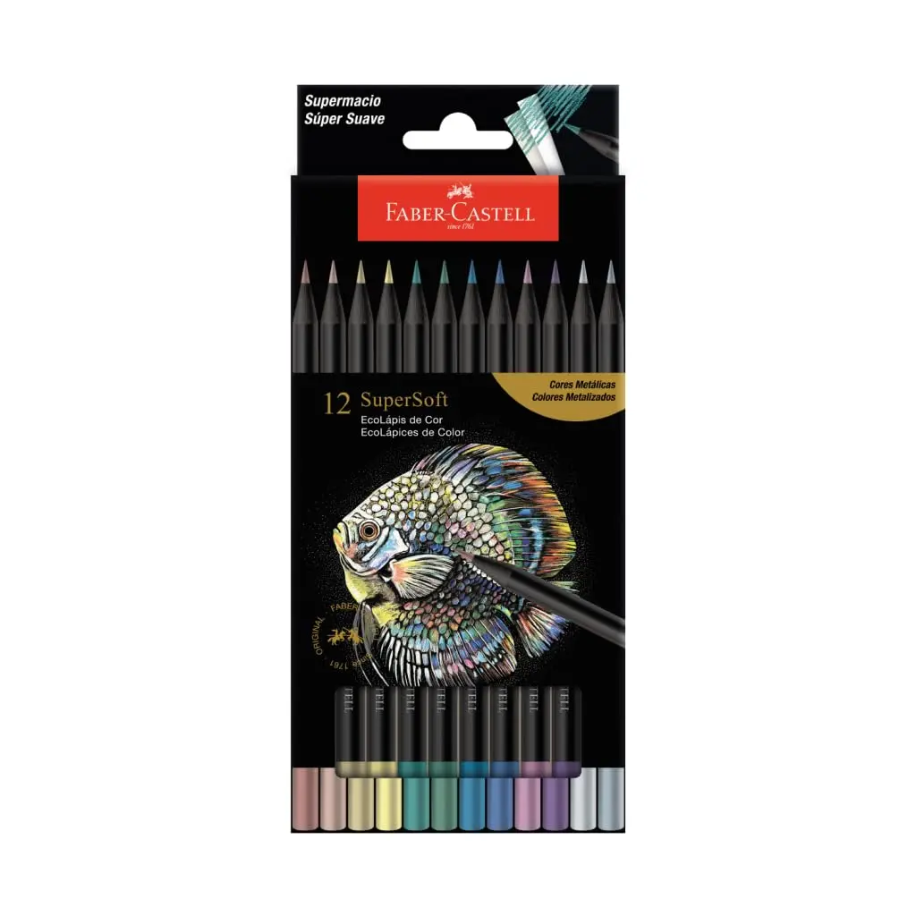 Lápis De Cor, Faber-Castell, Ecolápis Supersoft, 210722, 12 cores Metalicas - 1