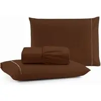 Jogo de Cama Lençol Egipicio King Micropercal 600 fios Macio 3 Peças - Marrom - 1