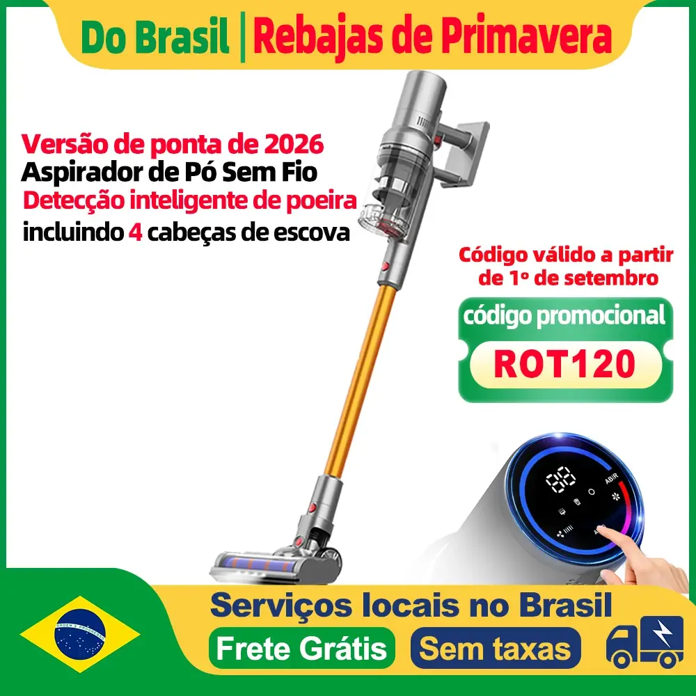 (Código promocional: ROT120)Aspirador de Pó Portátil Sem Fio ABIR VC205, 27000PA, Sensor de Poeira Inteligente, Tela de Toque LED, Controlo Automático de Velocidade, Eliminador Portátil de Ácaros
