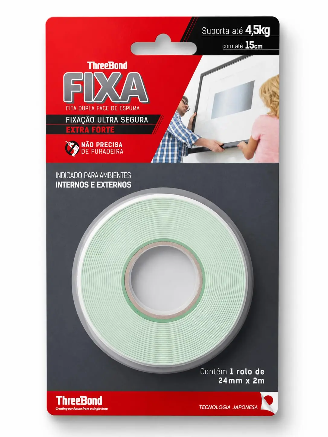 Fita Dupla Face ThreeBond 24mm x 2M | A Mais Forte em Menos Espaço | 4,5KG em 15cm