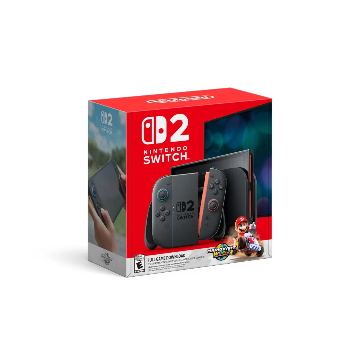 Nintendo Switch 2 + Game Pack (Choose your edition) - Nintendo Switch console with 256GB storage, includes Joy-Con 2 controllers, 7.9-inch HDR display, and a game download option (Mario Kart or Pokémon).