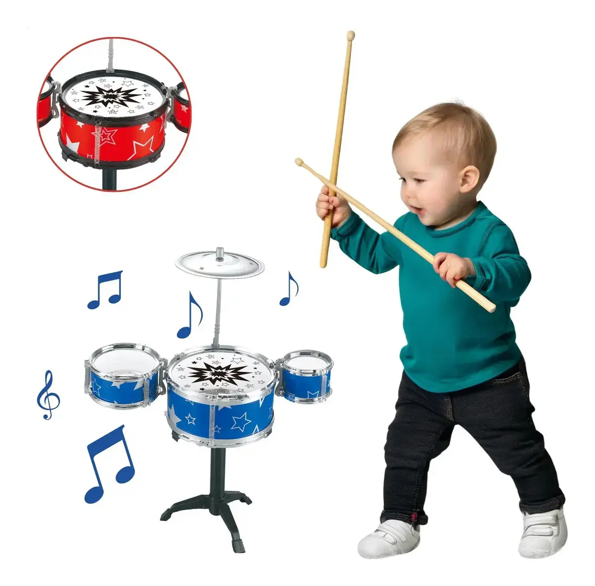 Mini Bateria Infantil ATENTU Instrumento Brinquedo 3 Tambores - 1