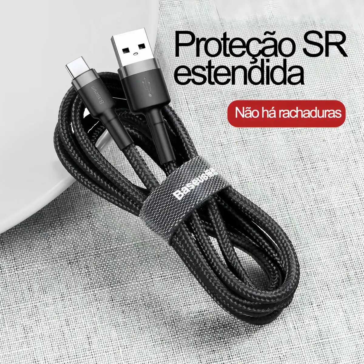 Cabo Rápido Usb Para Tipo- C Baseus Cafule Nylon 3a 1 Metro Cor Preto thumbnail 9
