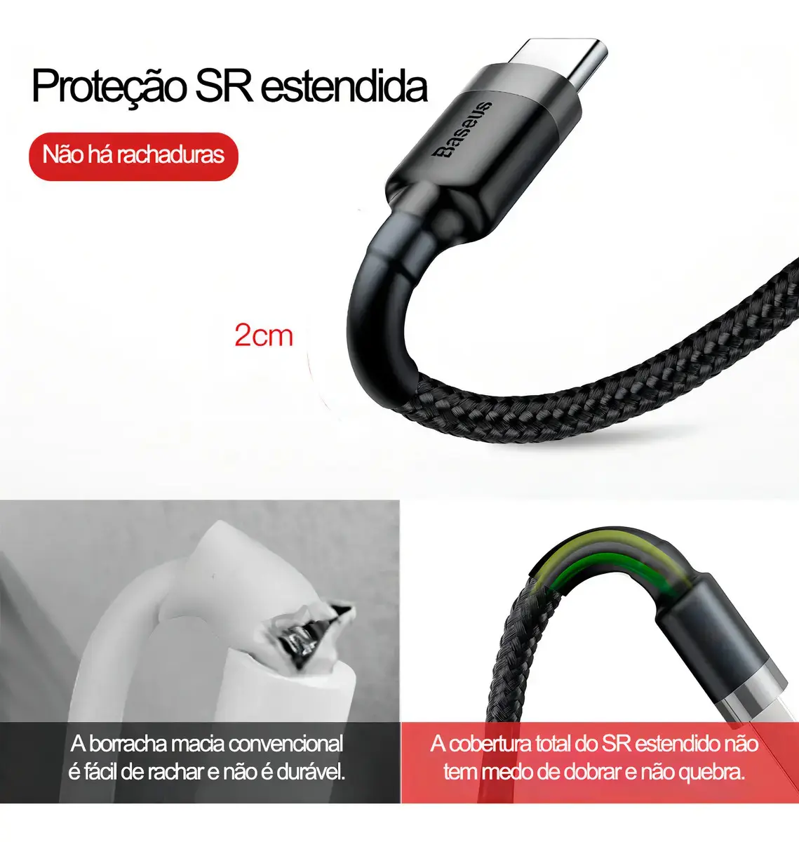 Cabo Rápido Usb Para Tipo- C Baseus Cafule Nylon 3a 1 Metro Cor Preto thumbnail 10