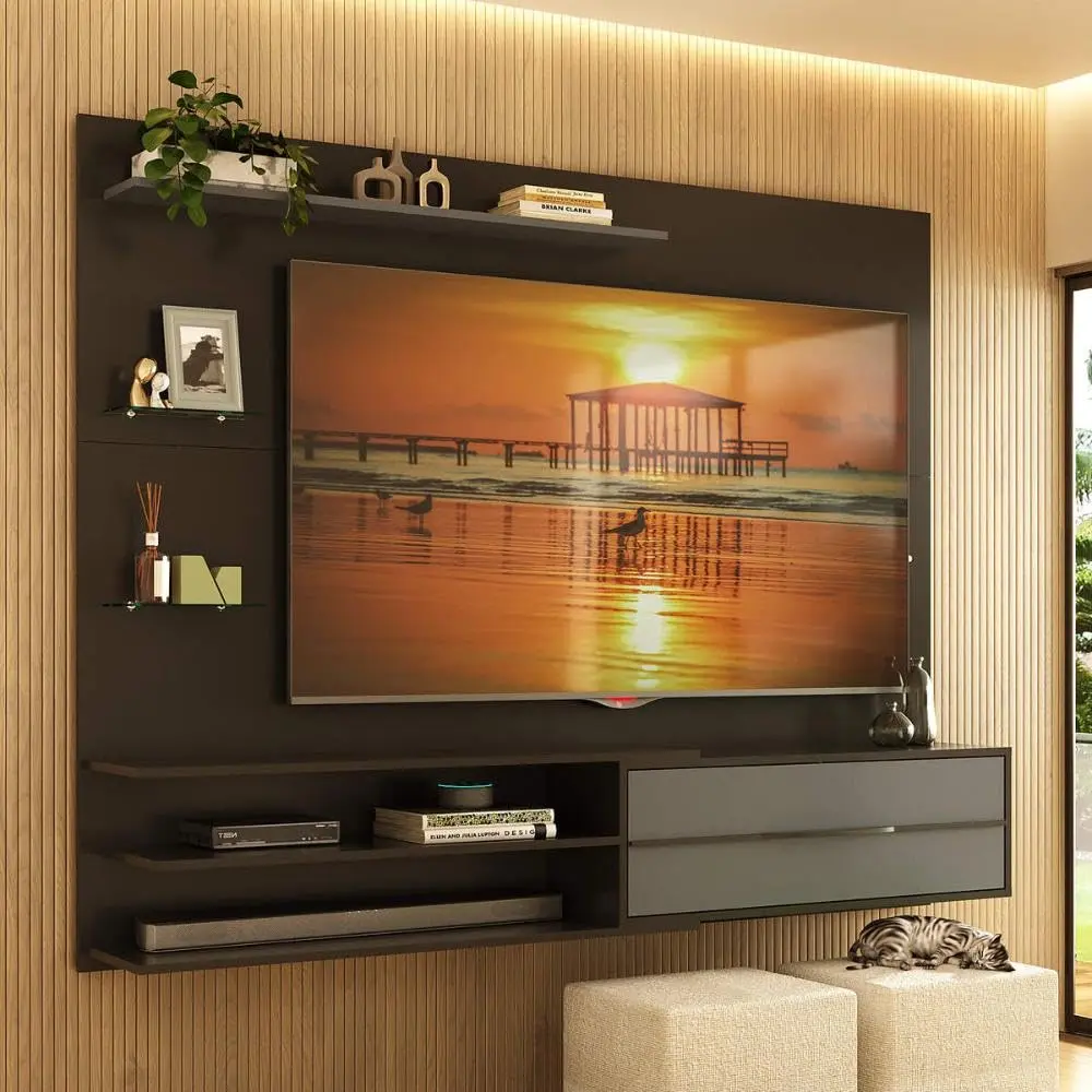 Painel para Tv até 65 Polegadas 1 Porta e Prateleiras Multimóveis Mp1064 - Preto/grafite