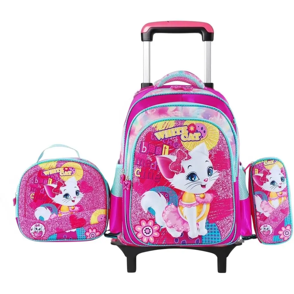 Mochila Rodinha Infantil Masculina Feminina Escolar Juvenil Reforçada crianças menino e menina (Gato 2) - 1