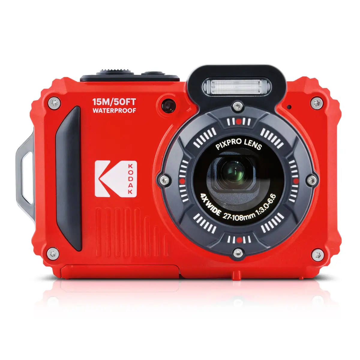 Câmera Digital Kodak PIXPRO WPZ2 - Red | Vídeo Full HD 1080p, compartilhamento Wi-Fi, lente grande angular de 27 mm, LCD de 2,7 polegadas, à prova de choque até 2 m