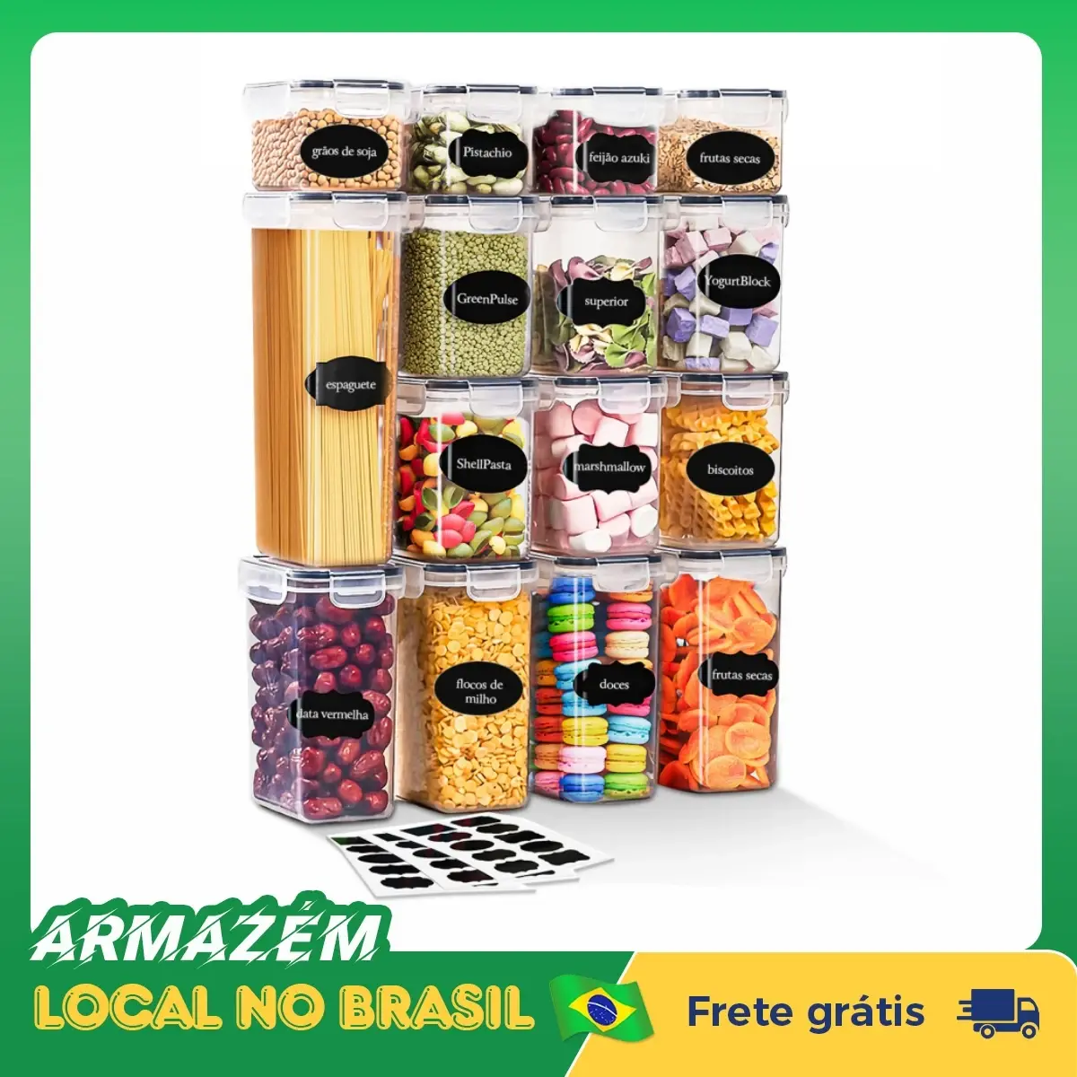 Conjunto de 200/1400/2000/12800 ml: 15 potes herméticos para armazenamento na cozinha, recipientes para armazenamento de cereais