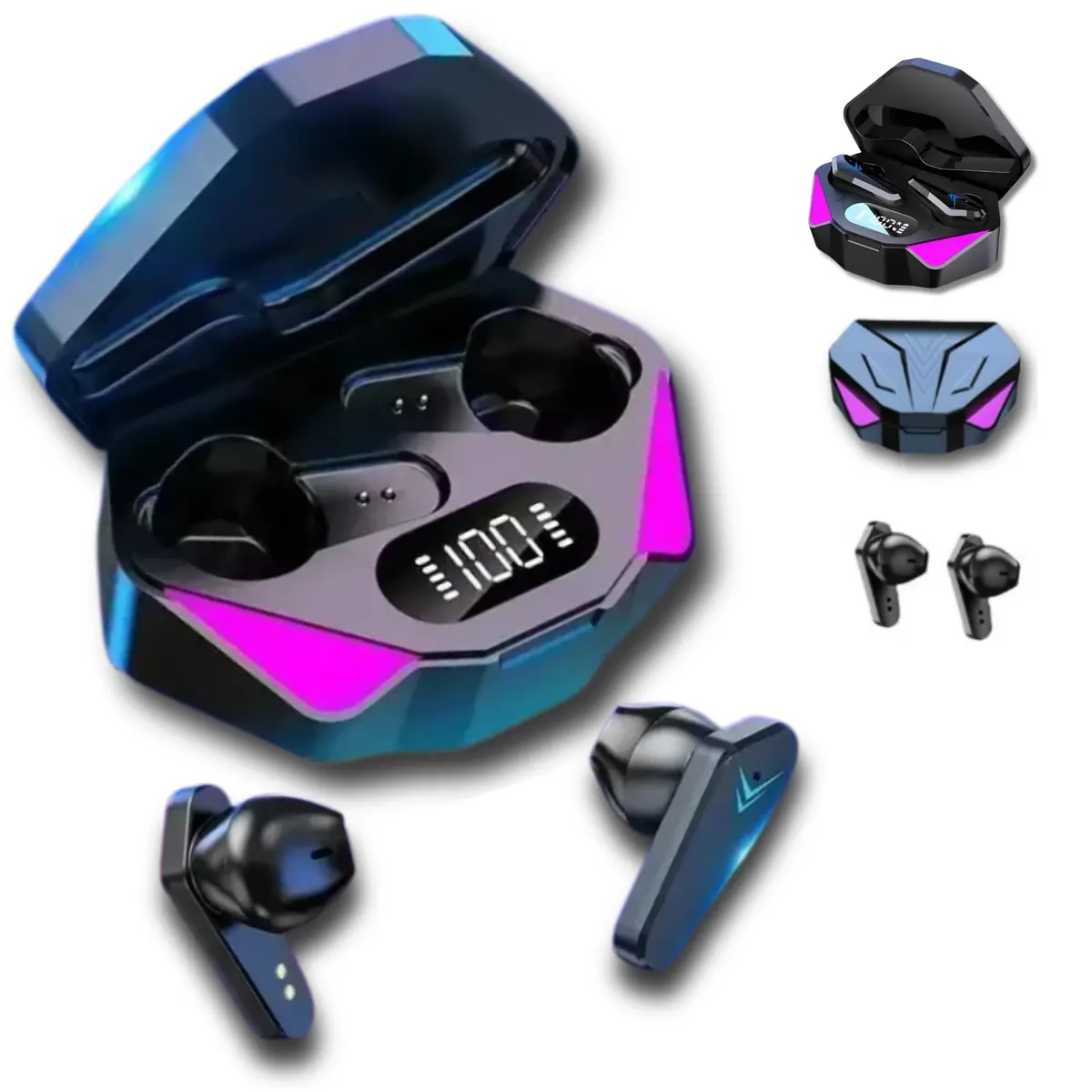 Fone de Ouvido Sem Fio Bluetooth 5.3 TWS, In-Ear, Esportivos, Academia, 5 Hrs de música, Com Estojo de Carga e Display, Voz HD, Modo Música e Gamer, Preto - 1