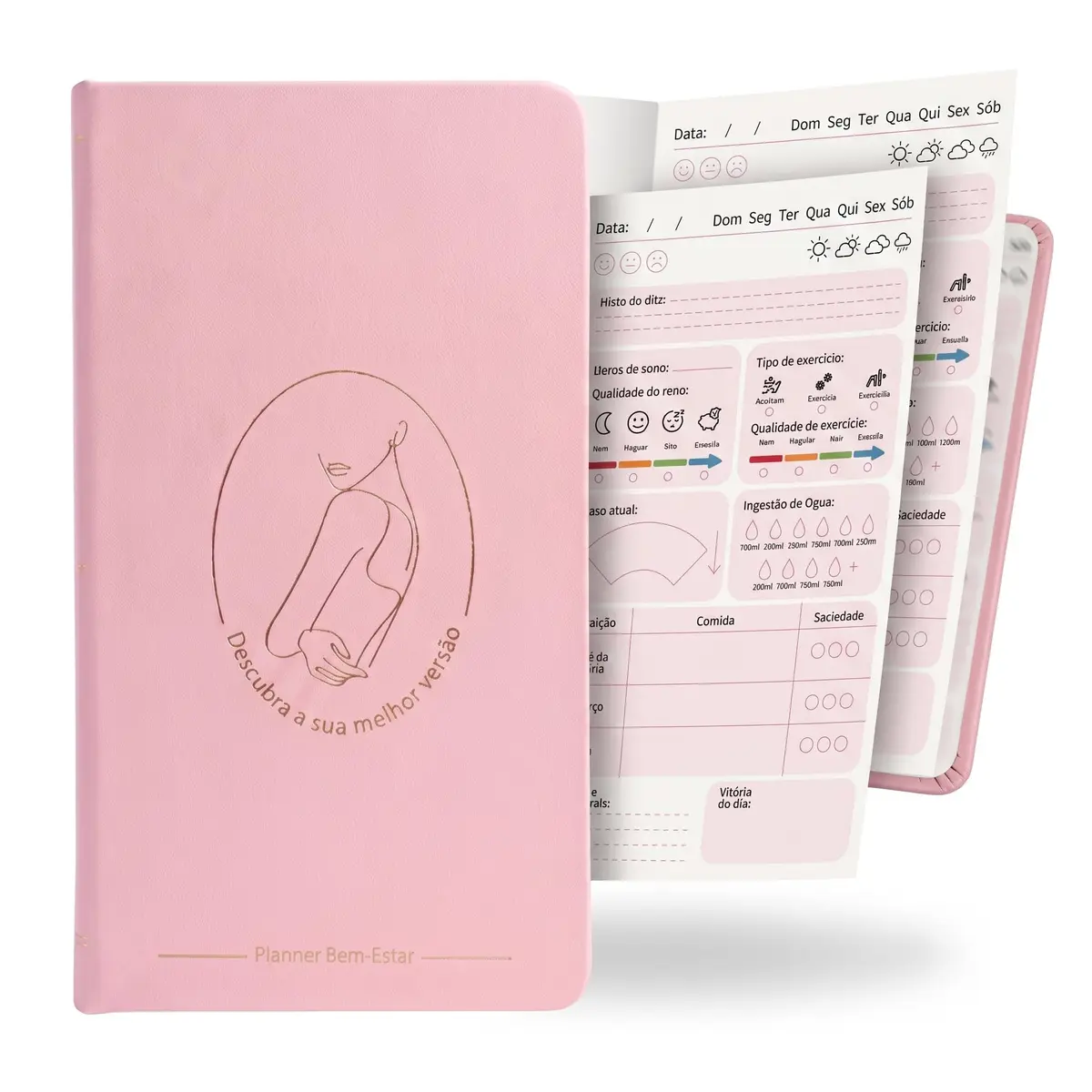Planner Autocuidado Diário de Bem-Estar Para Mulheres Hábitos Femininos - Rosa