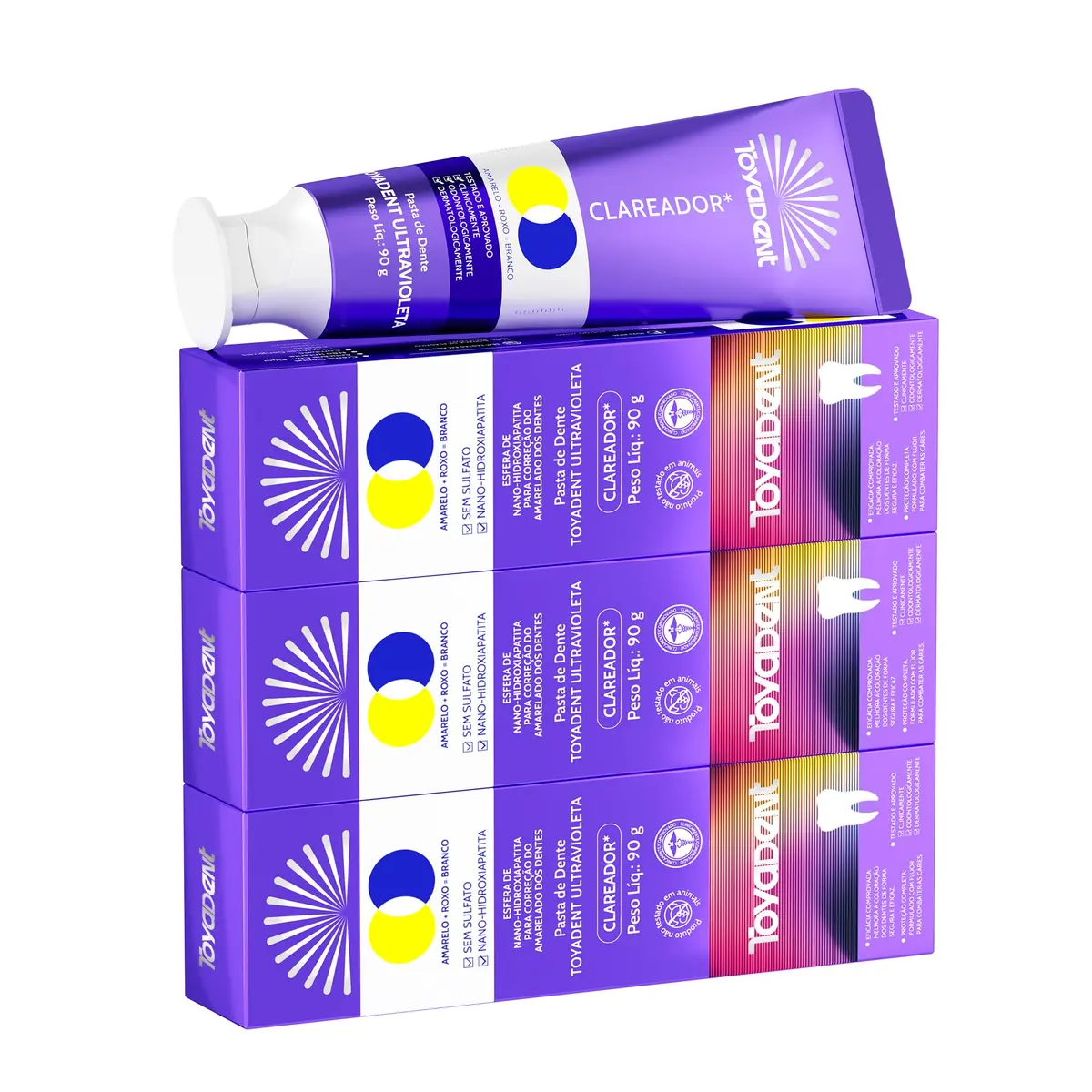 TOYADENT Pasta de Dente Roxa Clareadora 90g, 3 Unidades | Com Flúor, Anticáries, Remove Manchas, Fortalece os Dentes, Hálito Fresco Duradouro