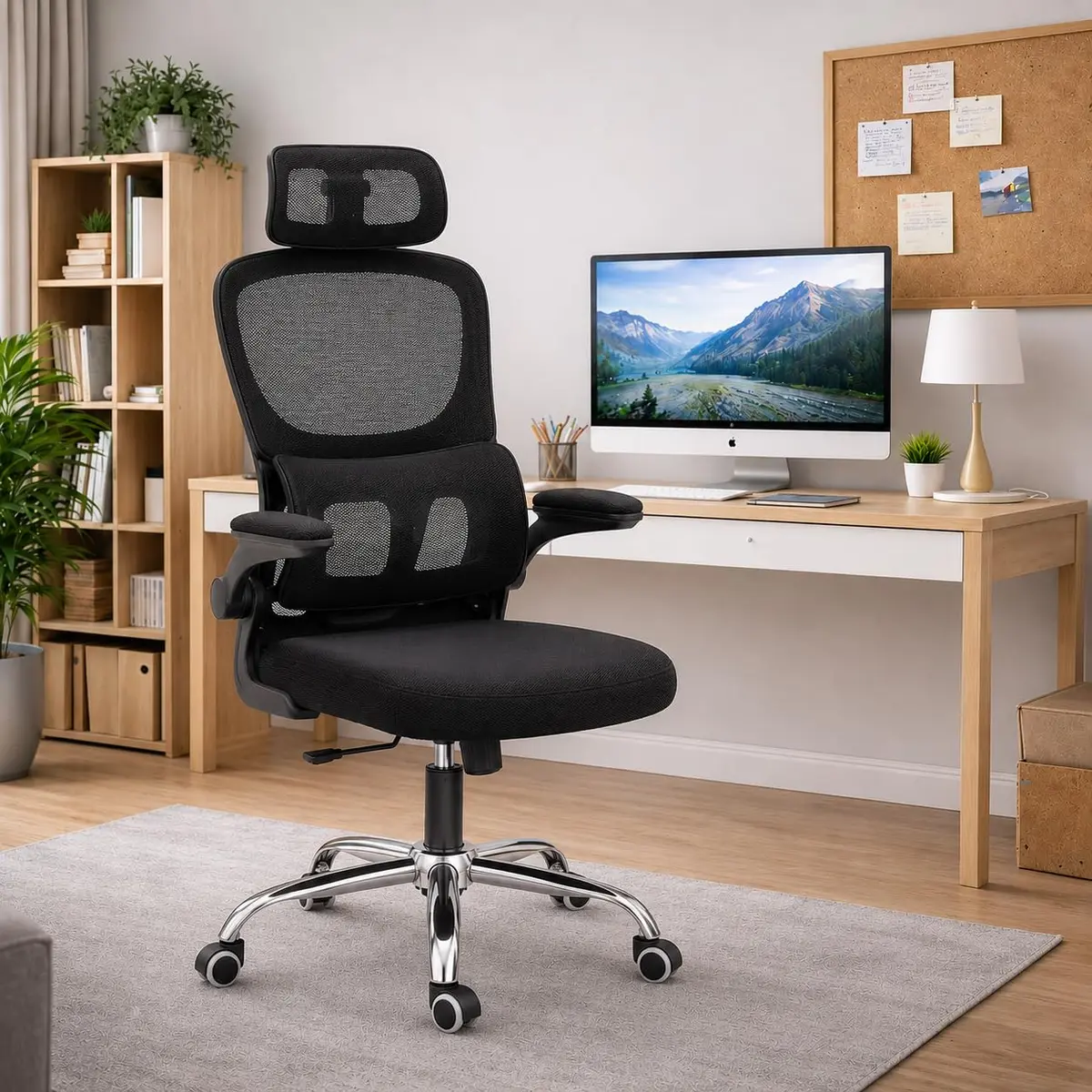 Cadeira de Escritório Premium Ajuste Lombar Apoio de Cabeça Ajustável Ergonômica