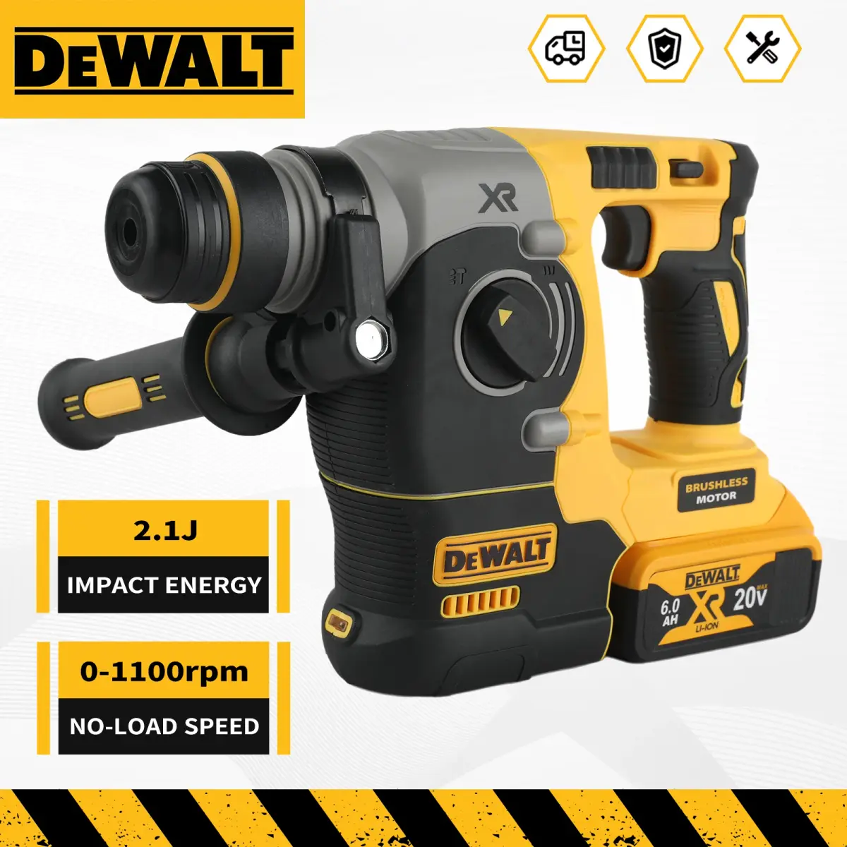 DEWALT DCH273 Broca de percussão rotativa 18V/20V MAX SDS sem escova 1 polegada PLUS Broca de impacto para carpintaria em forma de L (sem bateria) - 1