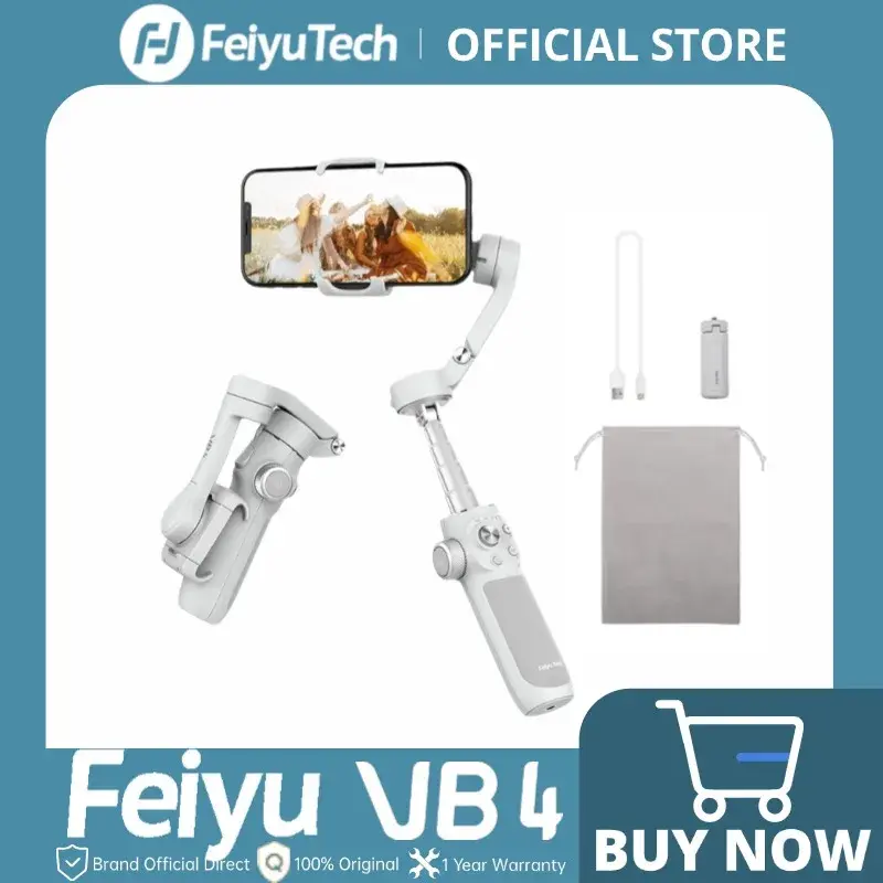 Estabilizador Gimbal de 3 Eixos FeiyuTech VB4 para iPhone e Android, Bastão de Selfie Integrado, Design Dobrável para Vlogging, Rastreamento Facial - 1